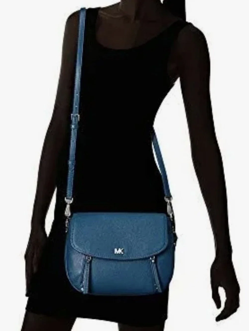MICHAEL KORS Evie Luxe Teal Pebble Leather Flap Shoulder Bag Crossbody NWT